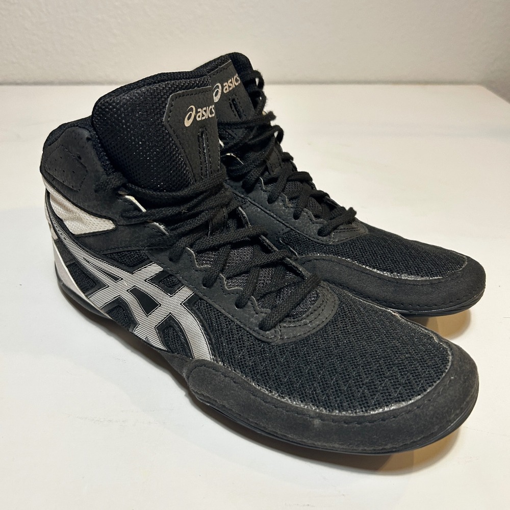 Asics Matcontrol Wrestling Shoes Black White 1081A021 Mens 8.5 High Top Boxing